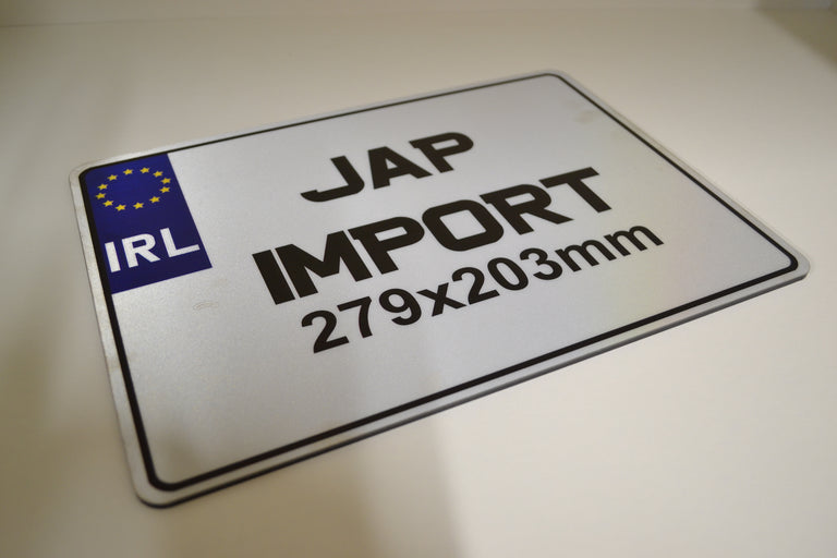 Road legal square Japanese import number plate Ireland – NCT compliant

