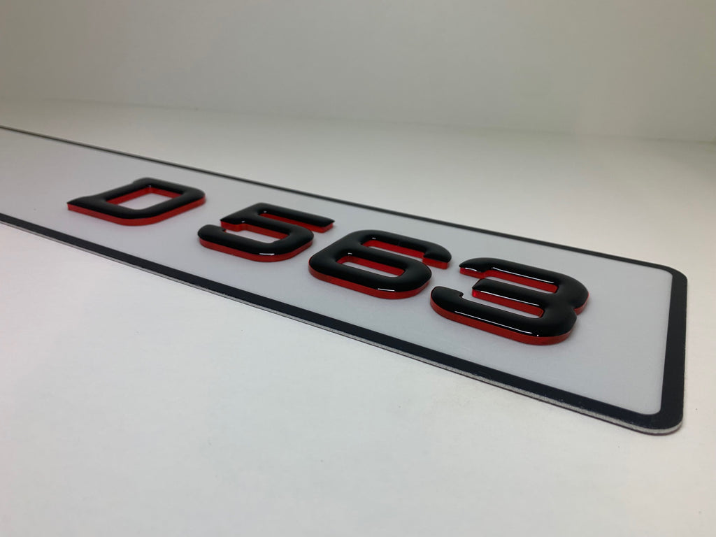 50mm 4D number plate Ireland – Red Lettering