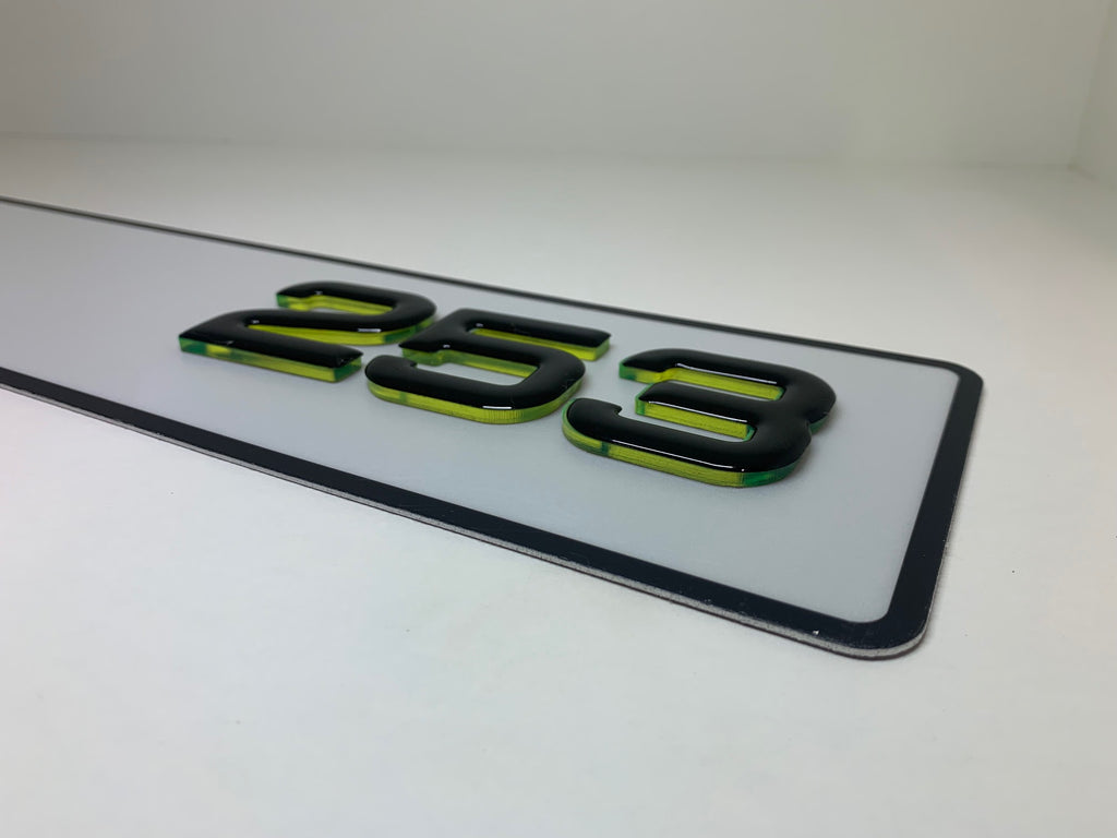 50mm 4D number plate Ireland – Green Lettering